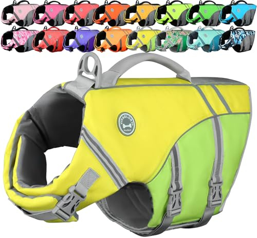 VIVAGLORY Hunde Schwimmweste Sports Style Hundeschwimmweste, L, Lemon | Hundeweste Schwimmen Rettungswesten Schwimmwesten zum Schwimmen, Sportstil & Atmungsaktiv for Hunde