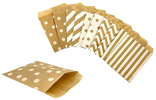 PAKNOR® Lot de 100 sacs en papier marron - 13 x 17 cm - Sacs à bonbons pour emballer des cadeaux, des cadeaux, un anniversaire d'enfant, un mariage, une fête, etc. (100)