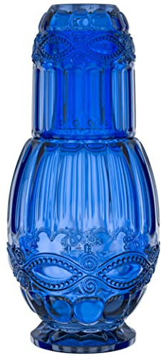 Jarra de agua para mesita de noche con vaso | Jarra de 33 onzas y vaso a juego | Úsalo como tapa para jarra | Para habitación de invitados, mesita de noche, oficina o regalo | Azul | Elle Decor