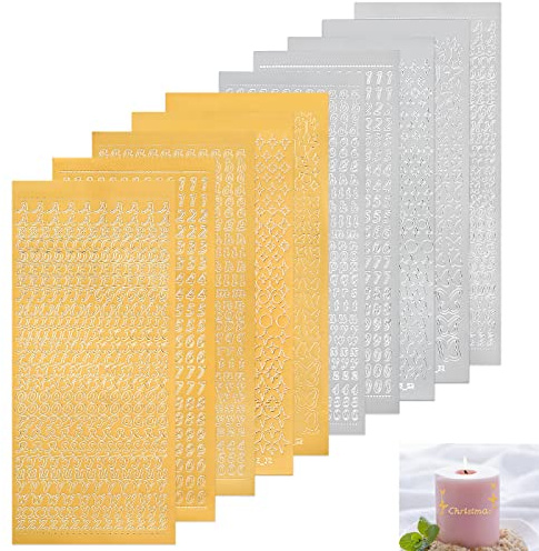 Wachsbuchstaben für Kerzen, 10 Blatt Buchstaben Aufkleber mit Zahlen | Wachszahlen Sticker, Klebebuchstaben für Taufe Kommunion Hochzeit Fotoalbum Scrapbook (Gold, Silber)
