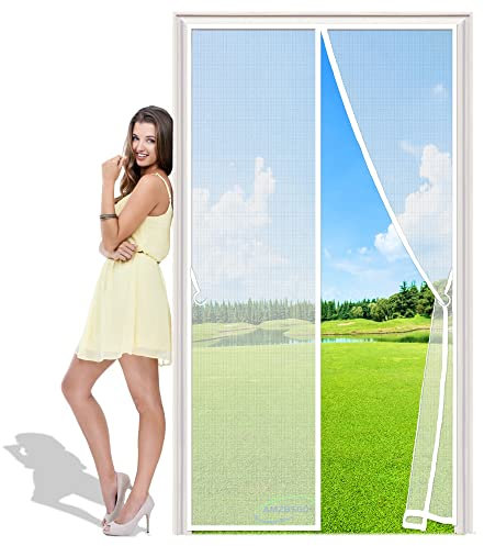 Magnetic Fly Screen Door 260x285 cm Chain, Full Size, Heavy Duty Curtain, Pet Friendly, for House, French Doors - White H