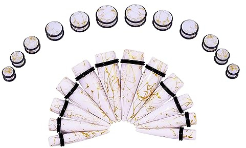 Longbeauty 12 Paare Piercing Tapers Plugs Acryl Ohrpiercing Kit Expander Stretching Dehnstäbe Dehnungsset 10mm-20mm, Weiß