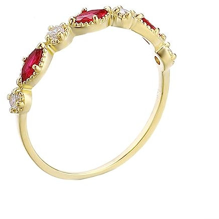 KnSam 750 Gold Ring Echtgold Schmuck, Ewigkeitsring Memoirering Solitärring mit Rubin - Rot & Marquise, 18K Gold Pärchen Ringe Trauringe Zirkonia für Damen, Gold, Gr.48