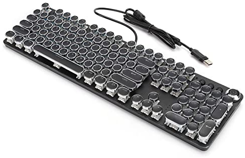 Bewinner Mechanische Tastatur, 104 Tasten USB-Gaming-Tastatur, Metallplatte, Runde Tastenkappen, Retro-Tastatur Im Schreibmaschinenstil mit Hintergrundbeleuchtung für Desktop, Laptop