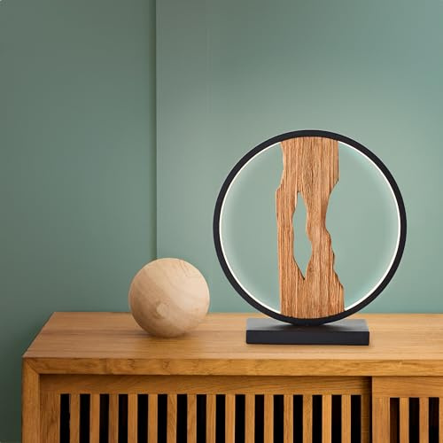 Lightbox LED Tischlampe Kreisform, Aluminium/Holz, 3000 K Leuchte | Wohnzimmerlampe mit Kabelschalter, warmweißes Licht, vielseitig kombinierbares Design