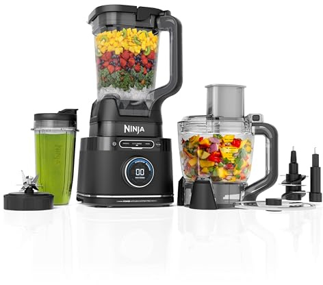 Ninja Kitchen System | Food Processor & Blender with BlendSense Technology | 8-Cup Bowl & 24-oz. To-Go Cup | For Smoothies, Cookie Dough, Salsa & More | 1800-Peak-Watt | Black | TB401