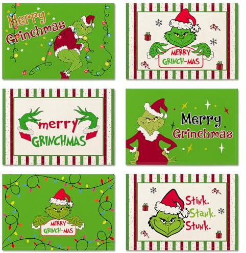 Ohok Weihnachten Tischsets Abwaschbar 6er Set, Polyester Leinen Platzdeckchen 30x45cm, Weihnachten Tischuntersetzer Platzsets für Küche Speisetisch Hotel Weihnachts Tischdeko (Grichs Grün)