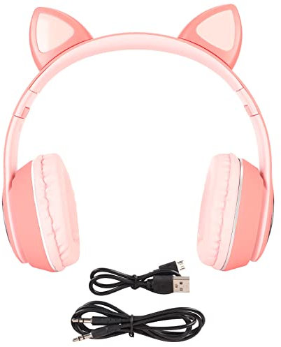 Cat Ear Gaming Headset,Blue Tooth Support Small Memory Card LINEin Mode Gaming Headphone with LED Microphone Pinks