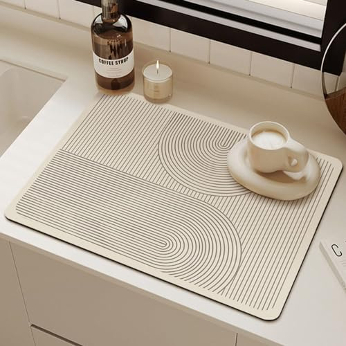 Hixingo Súper Absorbente Bayeta Escurreplatos, Antideslizante Dish Drying Mat Línea Alfombra Escurreplatos，Diatomita Alfombrilla Cafetera (40x60cm,Raya)