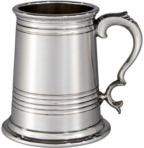 Pewter Extra Heavy Tankard 1 Pint Worcester Deep Lined Part Satin Pure Heavy Gauge Beer Tankard Perfect for Engraved Personalised Gifts for Men and Women
