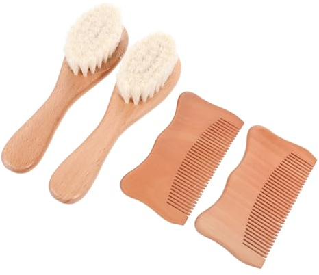 ibasenice Natürliches Haar-kopfhautpflege-set Buchenwolle-bürste Katzenohr-kamm Sanftes Pflegeset