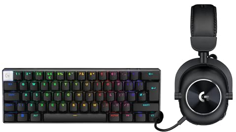 Logitech G PRO X 60 Lightspeed Wireless Gaming Keyboard, Ultra Compact TKL 60% Mechanical Keyboard for PC (QWERTY UK) + PRO X 2 Lightspeed Wireless Gaming Headset - Black