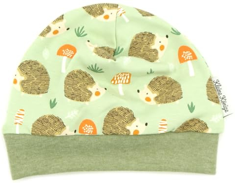 Kleine Könige Mütze Baby Jungen Beanie · Modell Pilze Igel Ignaz, grün · Ökotex 100 Zertifiziert · Größe 50/56