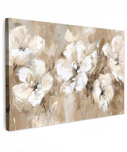 MuchoWow© Bilder Wohnzimmer Deko Modern Wandbild Kunstdruck auf Leinwand | 90x60 cm - Bild Schlafzimmer über Bett Room Decor Geschenke Blumen - Aquarell - Beige - Kunst