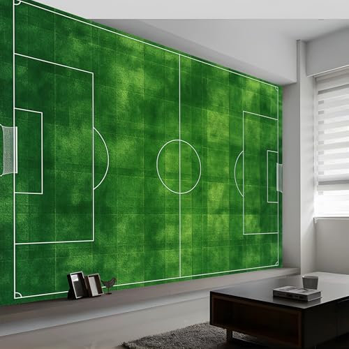 Mural de Pared 3D Rayas Verdes Del Campo De Fútbol Papel Tapiz Fotográfico, Verde Mural de Pared No Tejido Decoración de Póster Diseño Moderno 200 x 140 cm (W x H) para Sala de Estar Dormitorio