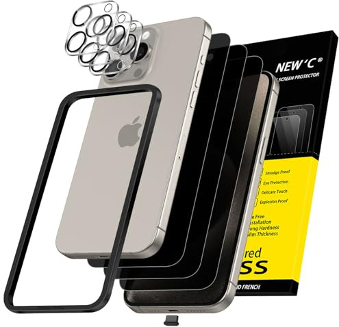NEW'C 3 x Sichtschutz für iPhone 15 Pro für Panzerglas (6,1 Zoll) und 3 x Kamera Panzer Schutz Glas Kameraschutz-Einfaches Installationswerkzeug enthalten+ Staubschutzstöpsel-Verbesserter 28-Grad