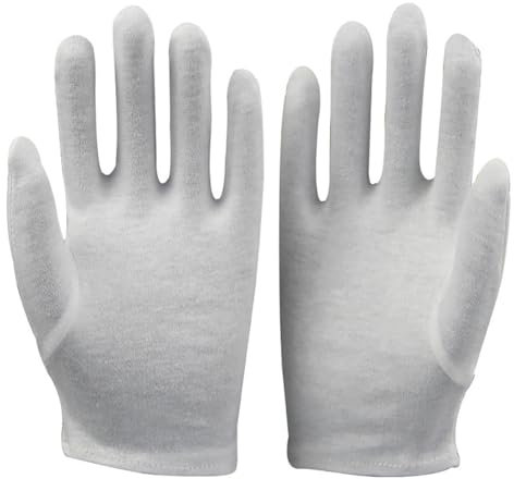 BrightGlow Weiß Baumwollhandschuhe Soft Dünn Arbeitshandschuhe aus 100% Baumwolle Trikothandschuhe Unterziehhandschuhe Servierhandschuhe für Hochzeiten, Partys, Bankette, Tänze, Karneval Weiß 6 Paar