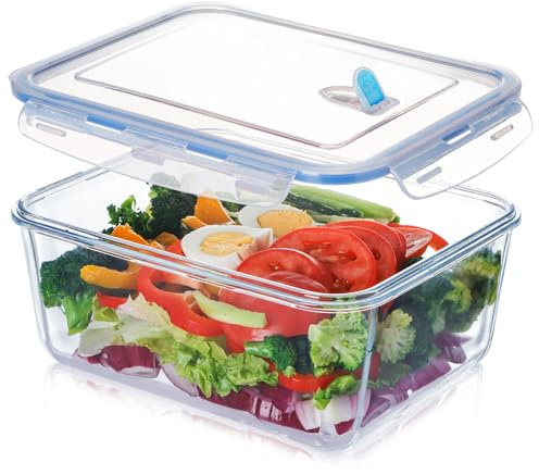 NUTRIUPS 3.3L Large Glass Food Storage Containers with Lids, Rectangular Food Storage Set, BPA Free for Meal Prep, Travel, Freezer, Oven