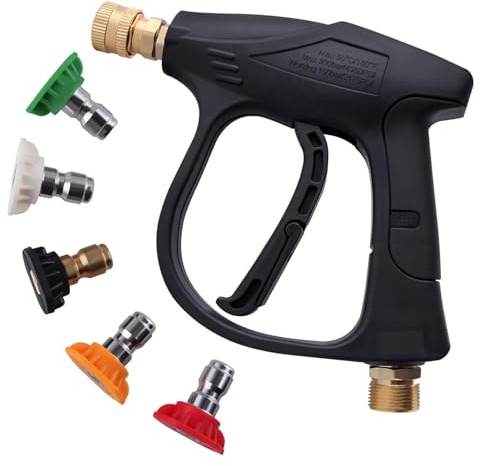 GOLD DEER High Pressure Washer Short Gun 4350PSI Short Pressure Washer Gun with Swivel Car Washer Gun with 1/4”5 Color Quick Connect Nozzles for Pressure Power Washers M22-14 Male Thread