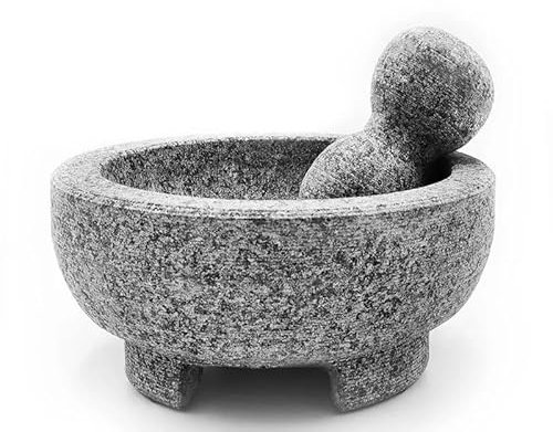 SkyjOy Mortero Juego de mortero y Maja de Granito, Cuenco de 8 Pulgadas, Molinillo de Piedra Natural for Especias, condimentos, pastas y pestos Mortero Piedra