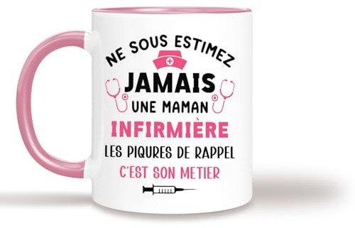 HALUMI Mug Infirmière - Tasse Originale Ne Sous Estimez Jamais Maman Infirmière - Idée Cadeau Humour Anniversaire Noël Départ Retraite Collègue Femme Étudiante - Mug En Ceramique Bicolore 330ml 440ml