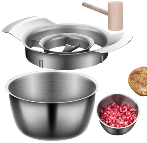 Granatapfelschäler,Granatapfel-Schälwerkzeug, Granatapfel Schüssel & Entkerner Aus Edelstahl Für Granatapfel, Mit Schüssel Und Holzhammer, Einfach Zu Entfernendes Küchengerät Für Zu Hause