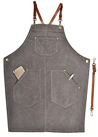 GSHUPIOU Holzschürze, Werkzeugschürze, Werkzeuge Schürze Erwachsene Denim Leder Multi-Tasche Western Cafe Maler Backen Maniküre Overalls Schürze for Männer Frauen