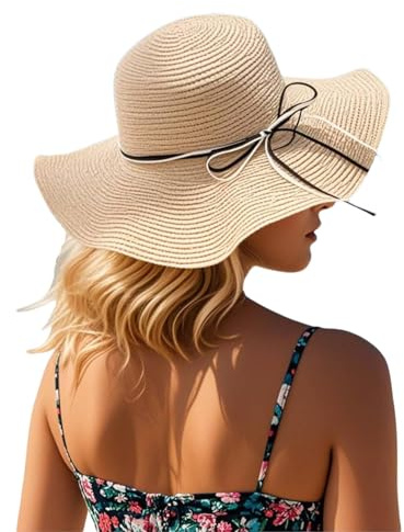MILAKOO Cappello di Paglia a Tesa Larga per Donne Spiaggia Estivo Pieghevole Cappello per l'esterno con Corda Regolabile