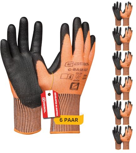 Gebol G-Base Cut Schnittschutzhandschuhe, 6 Paar, Gr. 8/M, schnittfest | Für Werkstatt, Glas- & Metallhandhabung, zuverlässiger Schutz vor Klingen, feines Tastgefühl, flexibel & fingerfertig