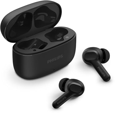 Philips TAT1109BK/97 Auricolari True Wireless Bluetooth 5.4 con driver dinamici da 10 mm, bassi profondi, chiamate chiare, design ergonomico, custodia di ricarica tascabile - Nero