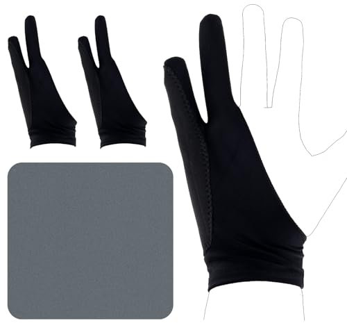 BOXOB Two-Finger Artist Glove for iPad & Graphics Drawing Tablet, 8.27x3.54in Digital Drawing Gloves for Right Hand and Left Hand, Smudge Guard Art Glove with Cleaning Cloth, Artist Gift (Large)