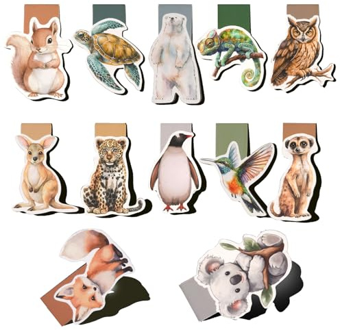 Maxmoc Magnetische Lesezeichen Kinder, 12 Stück, Niedliche Tiere, Mitgebsel Kindergeburtstag, Magnetlesezeichen für Schüler, Lehrer, Buchliebhaber