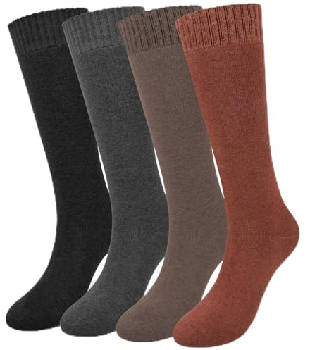 Beaulov 4 Pairs Knee High Socks for Women Winter Warm Thermal Long Fluffy Sock Thigh High Socks for Ladies Cozy Length Slouch Sock Calf Warmth