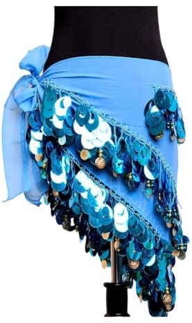 Skdvy Bauchtanz Hüftschal,Bauchtanz Hüfttuch aus Chiffon Bauchtanz Kostüm für Frauen Pailletten Bauch Tanzen Gürtel Quaste Hip Wrap Bellydance Gürtel Sexy Bauchtanz Hüfte Schal(Blue)