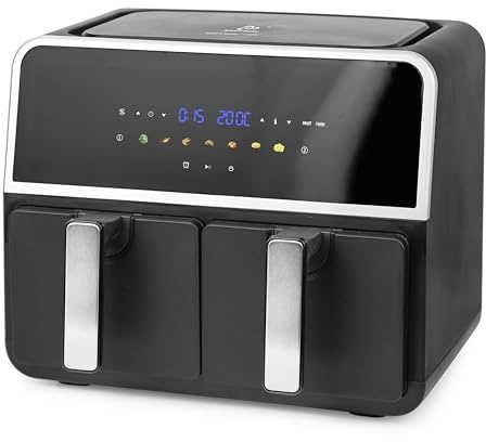 EMERIO digitale DOPPEL Heißluftfritteuse | AirFryer | Frittieren mit heißer Luft ohne zusätzliches Öl | 2x 4.5L Volumen | 7 Programme | SYNC FINISH Funktion (beide gleichzeitig fertig) | AF-132833