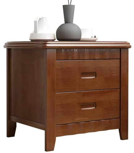 Mesita de noche de madera maciza con 2 cajones, mini cómoda para almacenamiento de dormitorio, color nogal, 47 x 39 x 47 cm, elegante mesita de noche para decoración del hogar