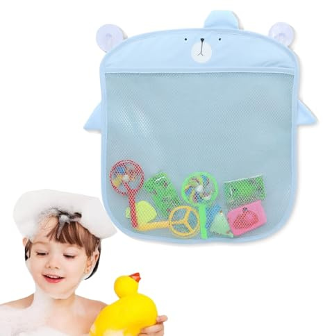 COYUN 1 Pcs Spielzeugnetz Badewanne, Badewannenspielzeug Aufbewahrung mit 2 Selbstklebend Haken, Netz Badewannenspielzeug Badewannennetz für Spielzeug Badespielzeug Aufbewahrung Badenetz(Blau)