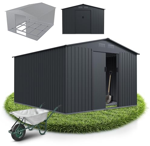 Juskys abri métallique XXL – Gris foncé, résistant aux intempéries avec Cadre de Fondation, Porte coulissante & verrouillable – pour Jardin & Stockage