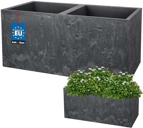 KOTARBAU blomkruka – kvadratisk – 77 x 39 x 37 cm – ytterkruka i betongutseende – av PVC – blomkruka för utomhus och inomhus – mörkgrå – blomkruka med innerkruka