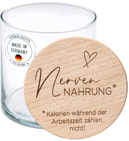 MaldetMOMENTS Geschenke für Kollegen – Nervennahrung Glas mit Gravur, witzige Geschenkidee oder Wichtelgeschenk zu Weihnachten, Süßigkeitenglas mit Holzdeckel (Groß - 880 ml)