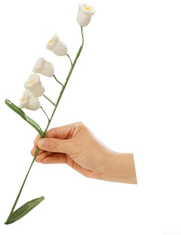 Honseadek Handmade Lily of the Valley Bouquet Artificial Flowers - Wool Crochet Finished Floral Arrangement for Wedding Decor, Home Décor and Venue Decoration(white)