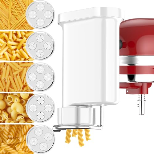 Gourmet Pasta Press,Pasta Attachment for Kitchenaid Stand Mixer,Kitchen aid Pasta Maker Attachments with 5 Plates for Spaghetti,Bucatini,Fusilli and Macaroni,Pasta Maker by Kitchwiyte