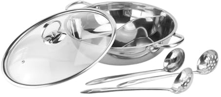 KICHOUSE Pentola Doppia in Acciaio per Hot Pot Cinese Design Compartimentato per Due Sapori Riscaldamento Uniforme e Facile Pulizia Accessorio Cucina Pratico e Leggero