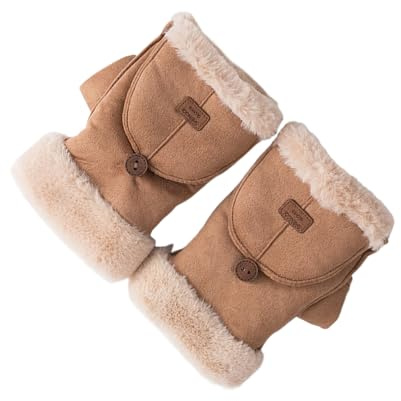 Fingerlose Handschuhe aus Leder mit Klappe, bequemer Fleece-Schutz für Damen, Wandern, Pendeln, Outdoor, kaltes Wetter