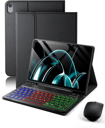 for iPad A16 11th Generation (2025) 11-inch/ iPad 10th Generation (2022) 10.9-inch Case ,with Wireless Bluetooth British Layout Tri-color Keyboard (QWERTY) and Mouse, Magnetic Design Detachable，Black