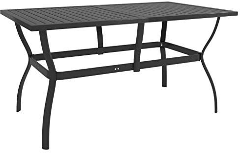 PUGYNBK Anthracite Powder-Coated Steel Garden Dining Table with Sleek Slatted Design for Outdoor Patio Use, Spacious 55.1 by 31.5 Inches, Durable and Maintenance-Free