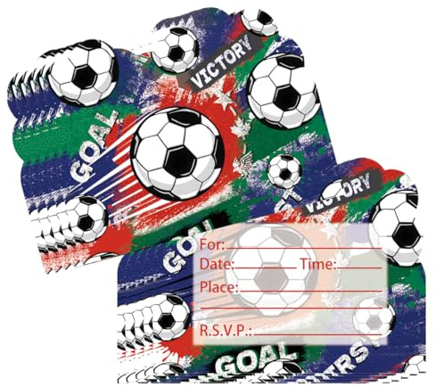 GXGM 10 x Biglietti d'invito per la festa di compleanno dei bambini a tema calcio feste di compleanno di bambini e bambine – Ideali per eventi sportivi e feste a tema calcio