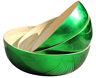 SimSim Hochglanz XXL Dekoschale Schüssel aus Bambus 31 cm Durchmesser, grün
