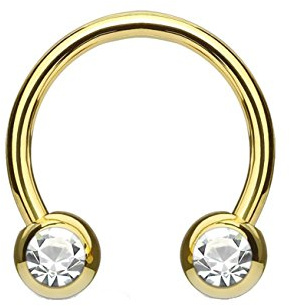 beyoutifulthings Hufeisen-Ring 2 ZIRKONIA Universal-Piercing Brust Nippel Nase Septum Ohr Helix Cartilage Edelstahl Bunt 1,2/1,6mm 10/12mm