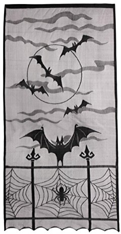 LAEMILIA Halloween Vorhang Spitze Fledermaus Spinnennetz Gothic Party Wand Fenster Deko